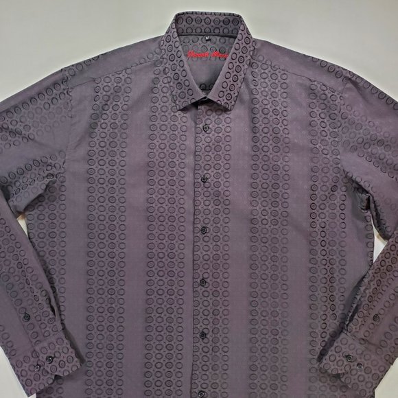 Visconti Black Shirt Mens XLT Sleek Geometric Hidden Button Down Designer Casual - Picture 5 of 16